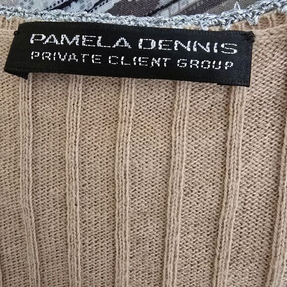 PAMELA DENNIS Beige Ribbed Wrap Dress Size Medium - Picture 8 of 9